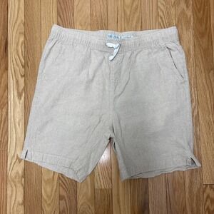 Tenth + Ocean Mens Beige Washable Linen Drawstring Shorts Size L Textured Casual